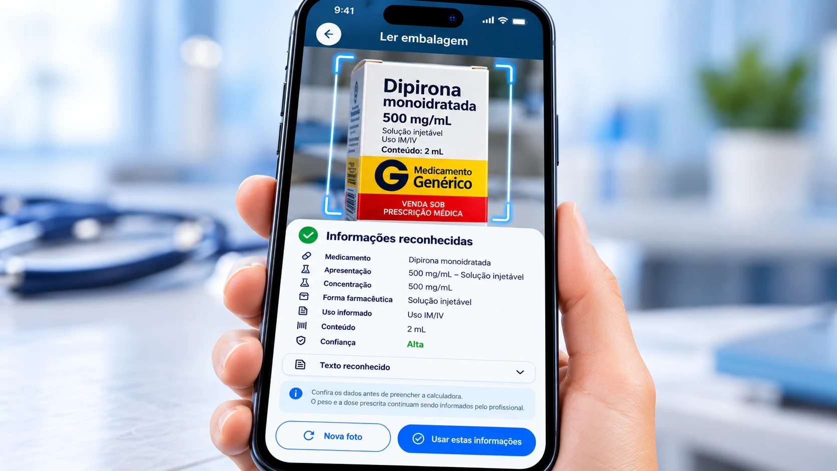 Leitura de embalagem pela câmera no Dose Certa
